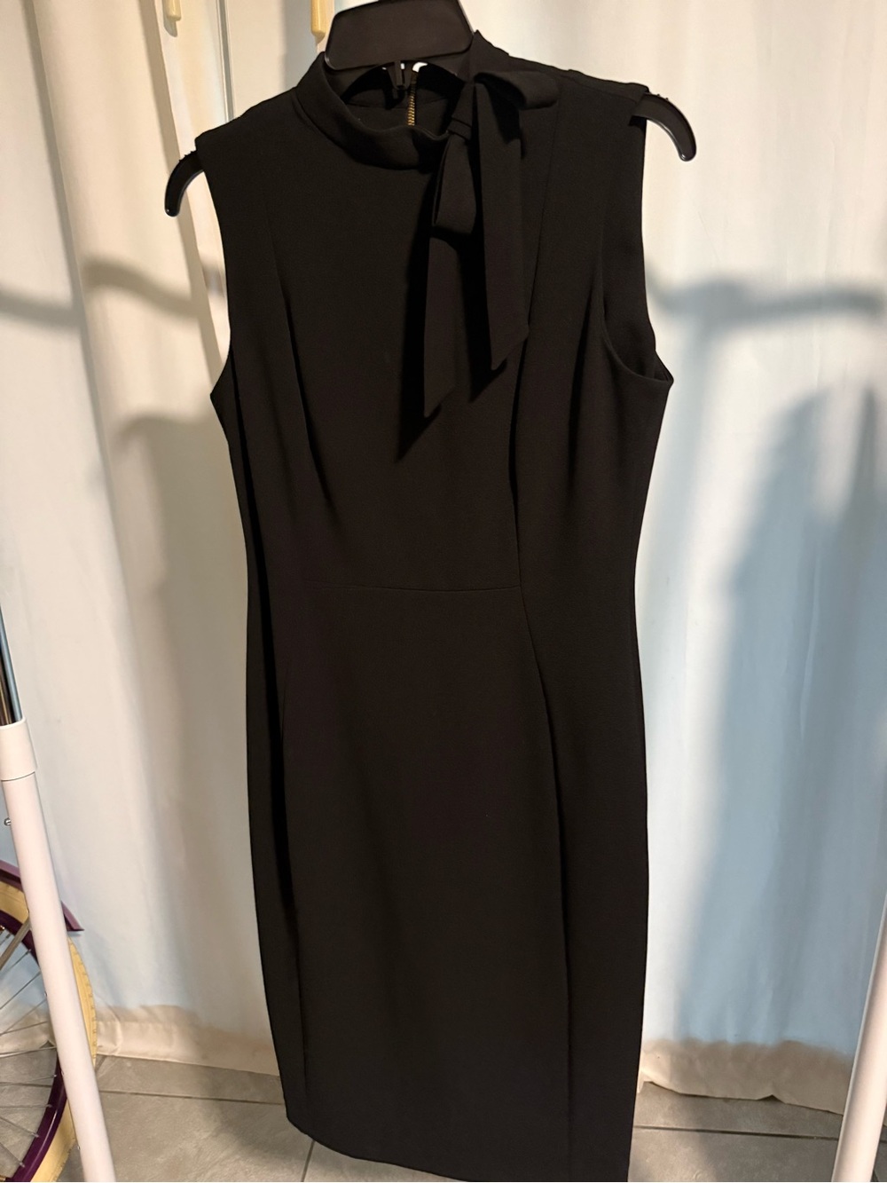 Calvin Klein Black Sleeveless Tie-Neck Sheath Dress